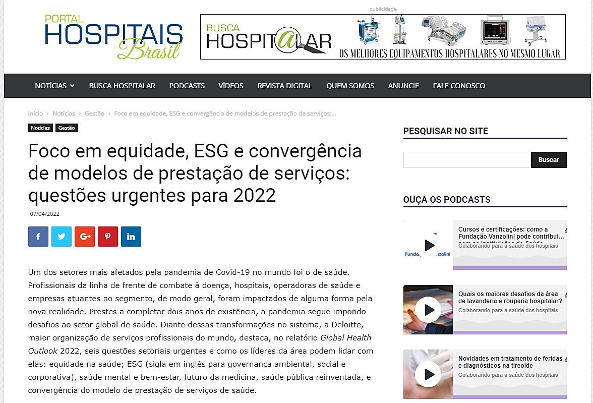 Foco em equidade, ESG e convergncia de modelos de prestao de servios: questes urgentes para 2022